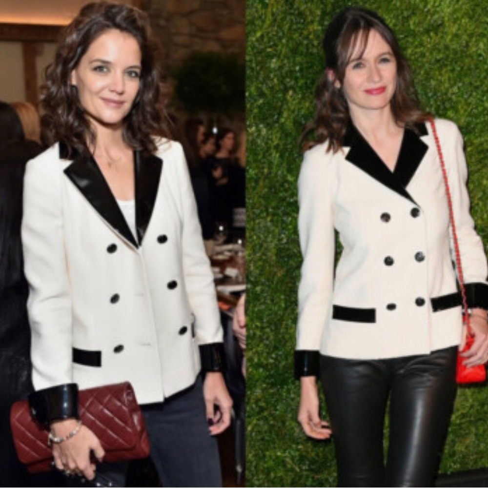CHANEL Ivory Wool Black Patent Trim JACKET  Women's RARE Blazer COMING SOON